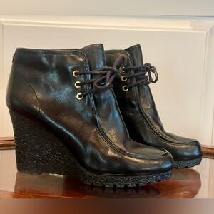 Michael Kors Rory Black Leather Wedge LaceUp Bootie